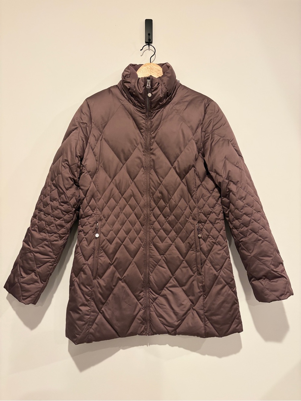 Eddie Bauer Size M Plum Brown Premium Goose Down Diamond Quilted Parka Jacket